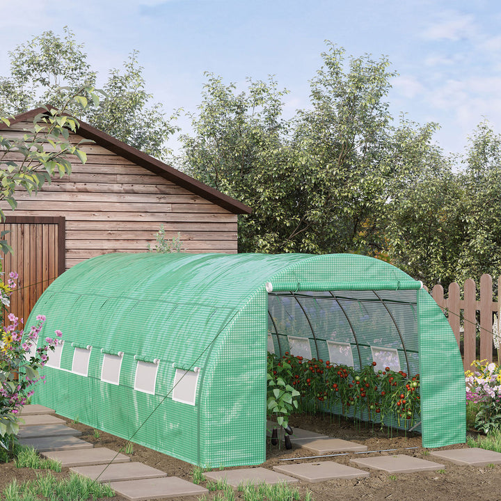 Polytunnel 6 x 3 x 2 m walk-in drivhus med rulledæksler, polytunnel drivhus, uv-beskyttelse, stålrør, grøn