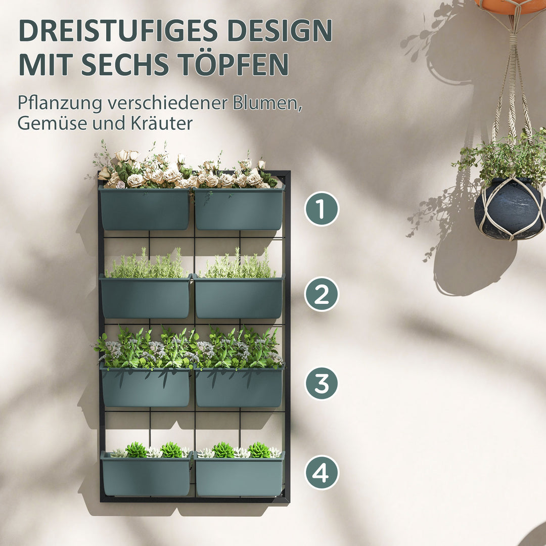 Plantestander/blomsterstander med 8 stabelbare plantekasser, vejrbestandig, 52,5 x 14 x 90 cm, grå + sort