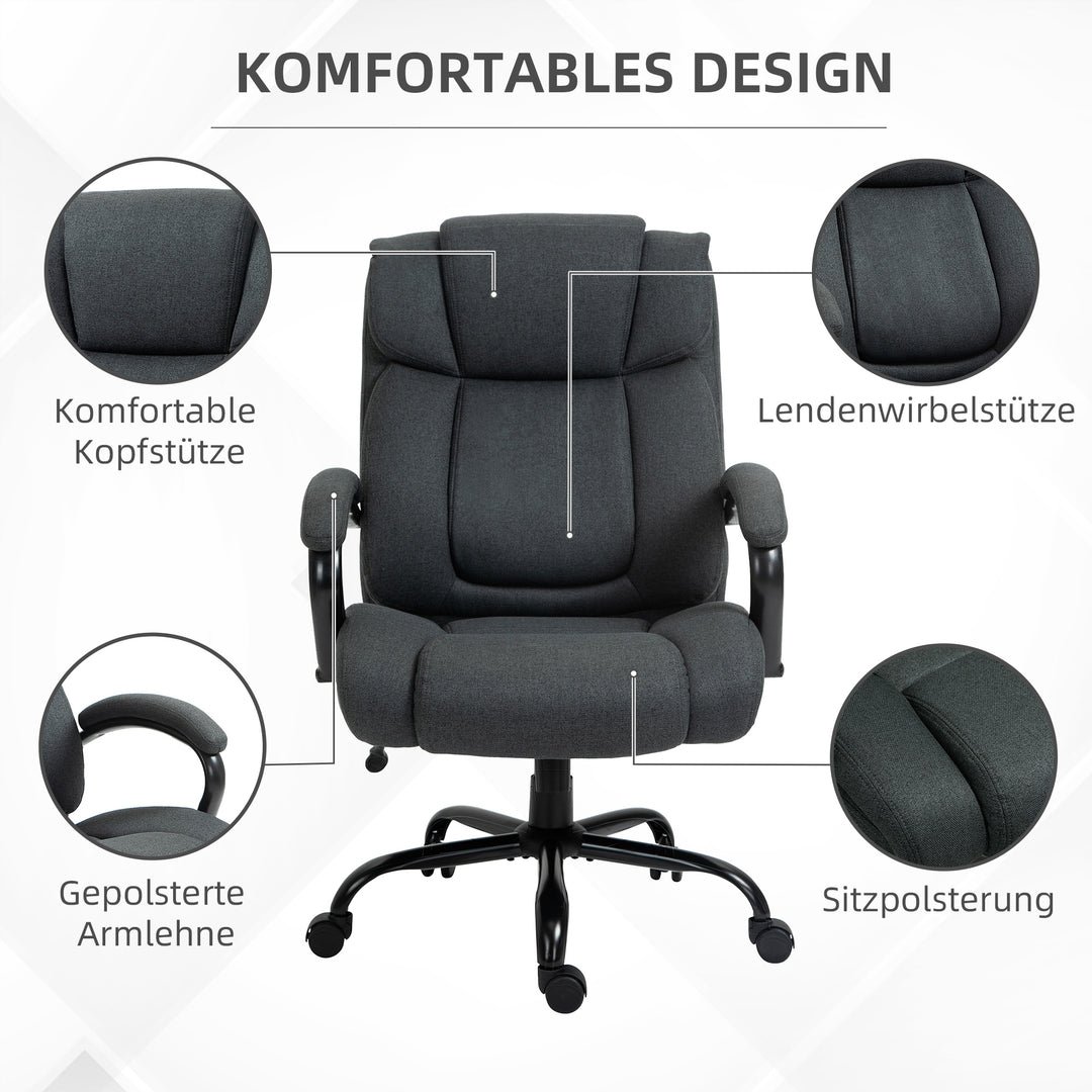 Kontorstol, ergonomisk skrivebordsstol, drejestol med polstrede armlæn, bæreevne op til 220 kg, grå