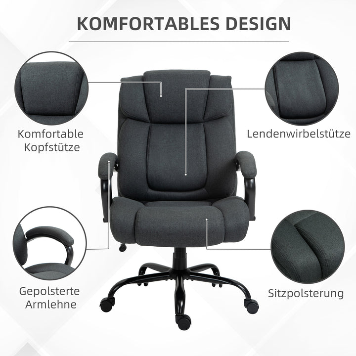 Kontorstol, ergonomisk skrivebordsstol, drejestol med polstrede armlæn, bæreevne op til 220 kg, grå