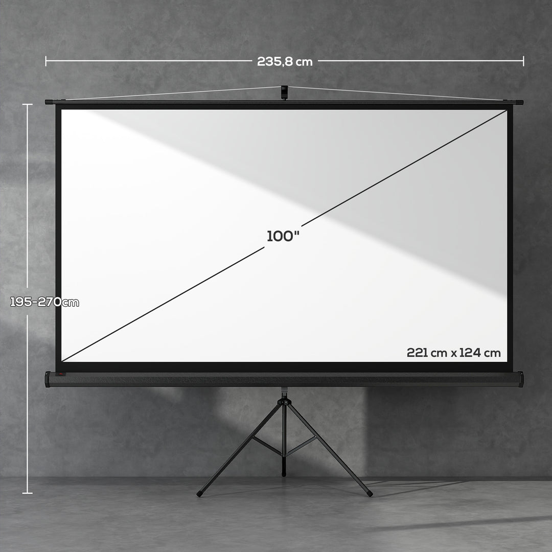 Projektorlærred med stativ 221 x 124 cm 100 tommer 16:9 HD 4K rullelærred