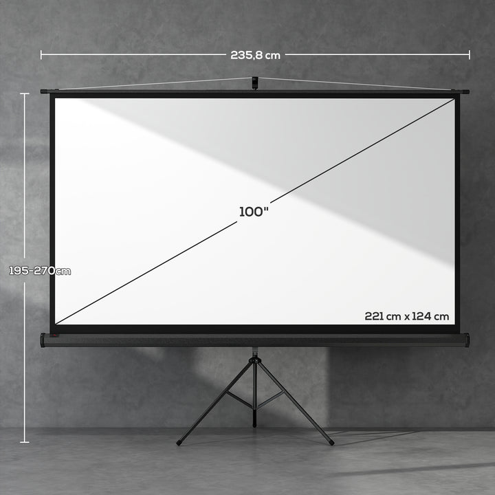 Projektorlærred med stativ 221 x 124 cm 100 tommer 16:9 HD 4K rullelærred