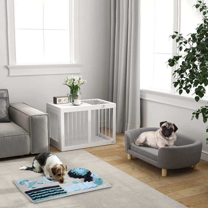 Kæledyrssofa hundesofa hundeseng med hollandsk fløjlsskum birketræsben til katte og hunde 86 x 55 x 33 cm lysegrå