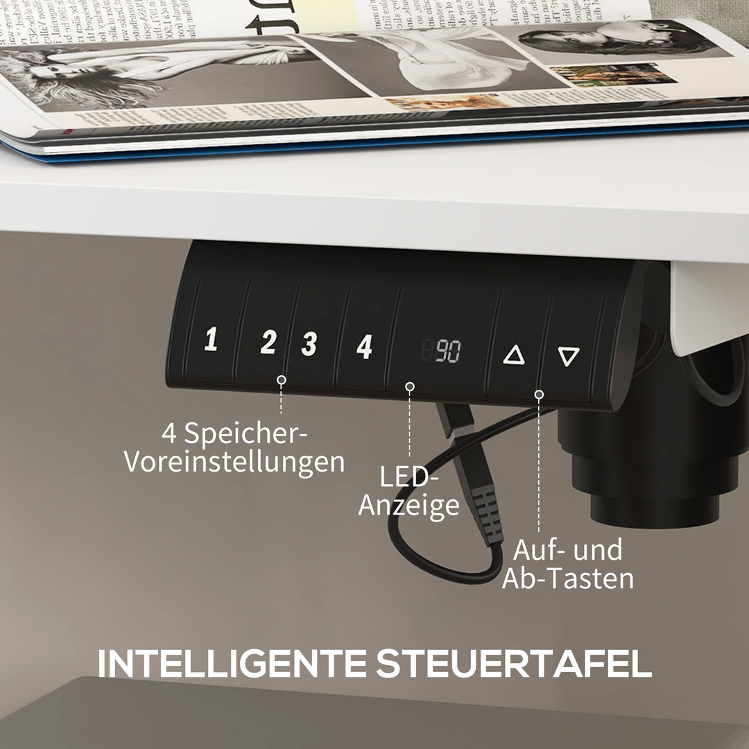 Ståbord, højdejusterbart computerbord, 140 cm x 70 cm x 116 cm, hvid