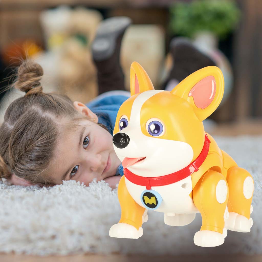 Hund interaktiv robot med Corgi, glødende ører og musik