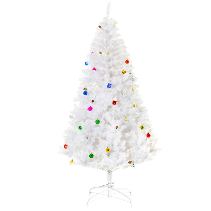 Kunstigt juletræ grantræ 180 cm med fod inklusive dekoration (180 cm, hvid/juletræ 1)