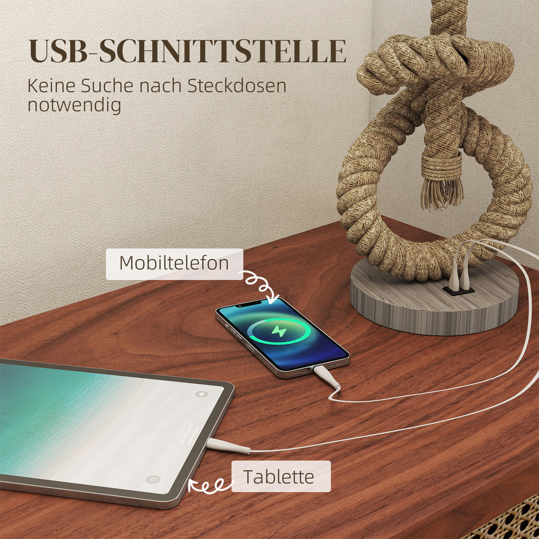 Nautisk bordlampe med usb-opladeport, varm, rebdekoration, 30x30x55 cm