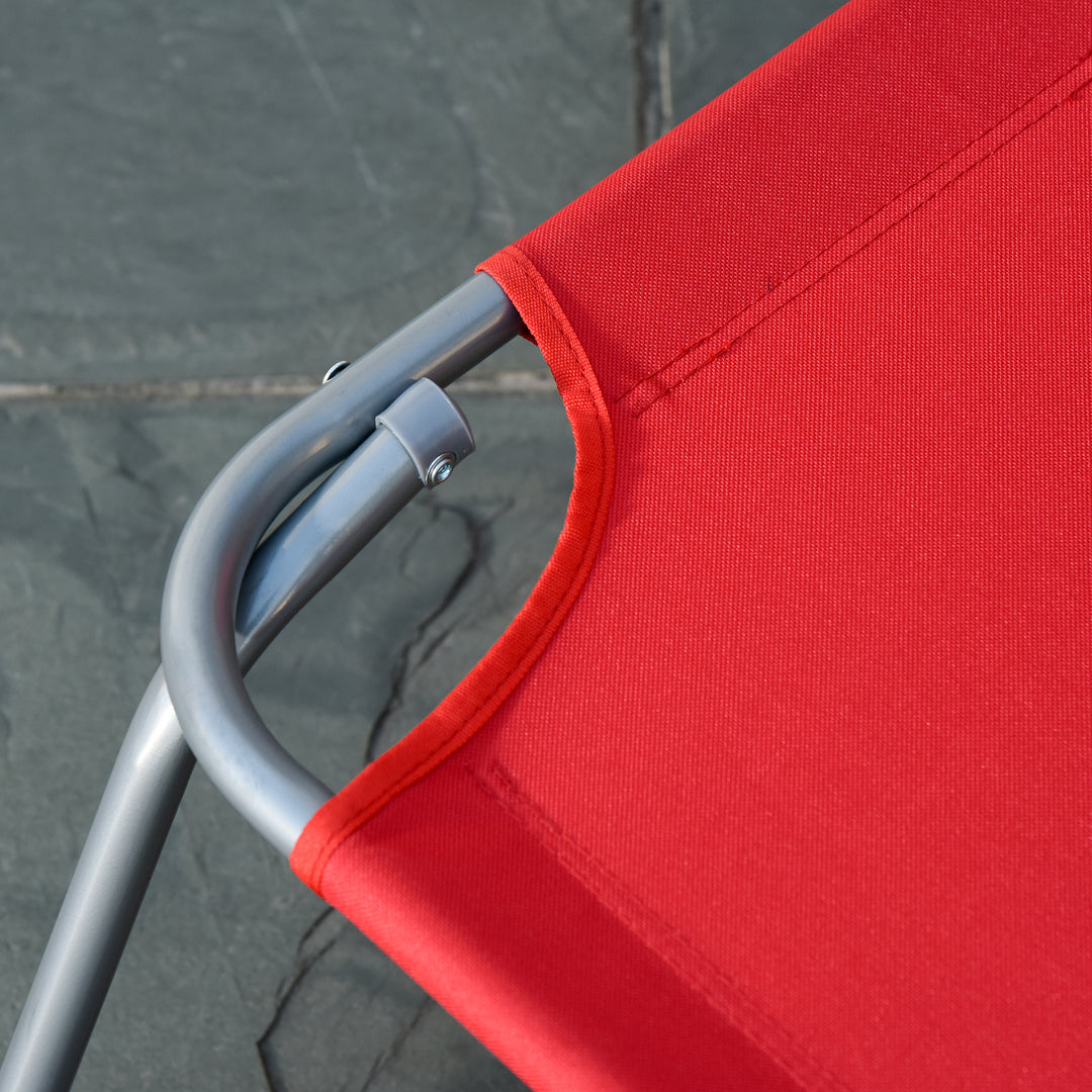 Solseng, foldbar, justerbar ryglæn, rustfri metalramme, 187 x 55 x 24 cm, rød