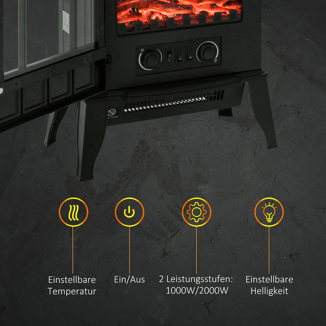 Elektrisk pejs, led flammer, 1000/2000 w, justerbar temperatur og lysstyrke, metal, 39 x 23 x 56,5 cm