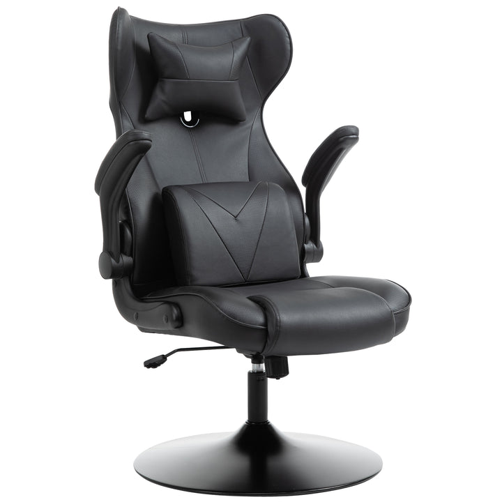 Gaming chair, gyngefunktion, lændehynde, højdejusterbar, kunstlæder, 67x71x112 cm, sort
