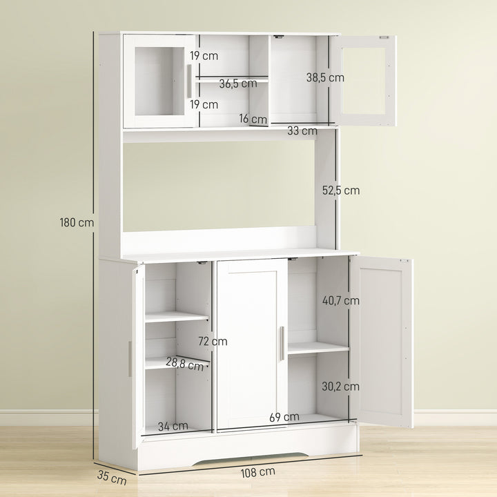 Køkkenskab, skandinavisk design, 4 skabe, justerbare hylder, glaslåger, åben plads, spånplade, mdf, hvid