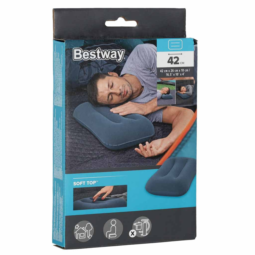 BESTWAY 67121 Oppustelig rejsepude i velour, marineblå