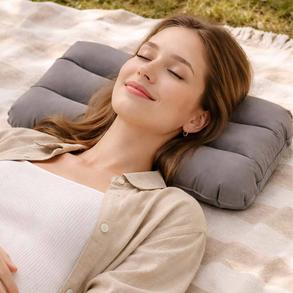 BESTWAY 67121 Oppustelig rejsepude velour grå