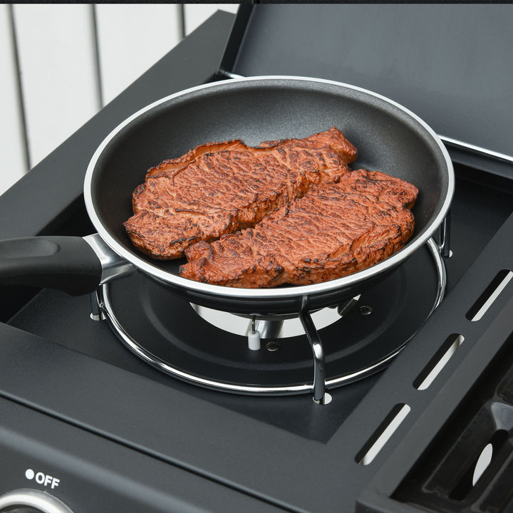 Gasgrill med 3 hovedbrændere + 1 sidebrænder, opbevaringshylde, rustfrit stål, sort, 110 x 50 x 100 cm