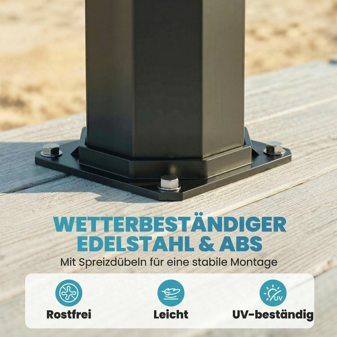 Solbruser 60L havebruser med drejeligt regnbruserhoved, hane, justerbar temperatur