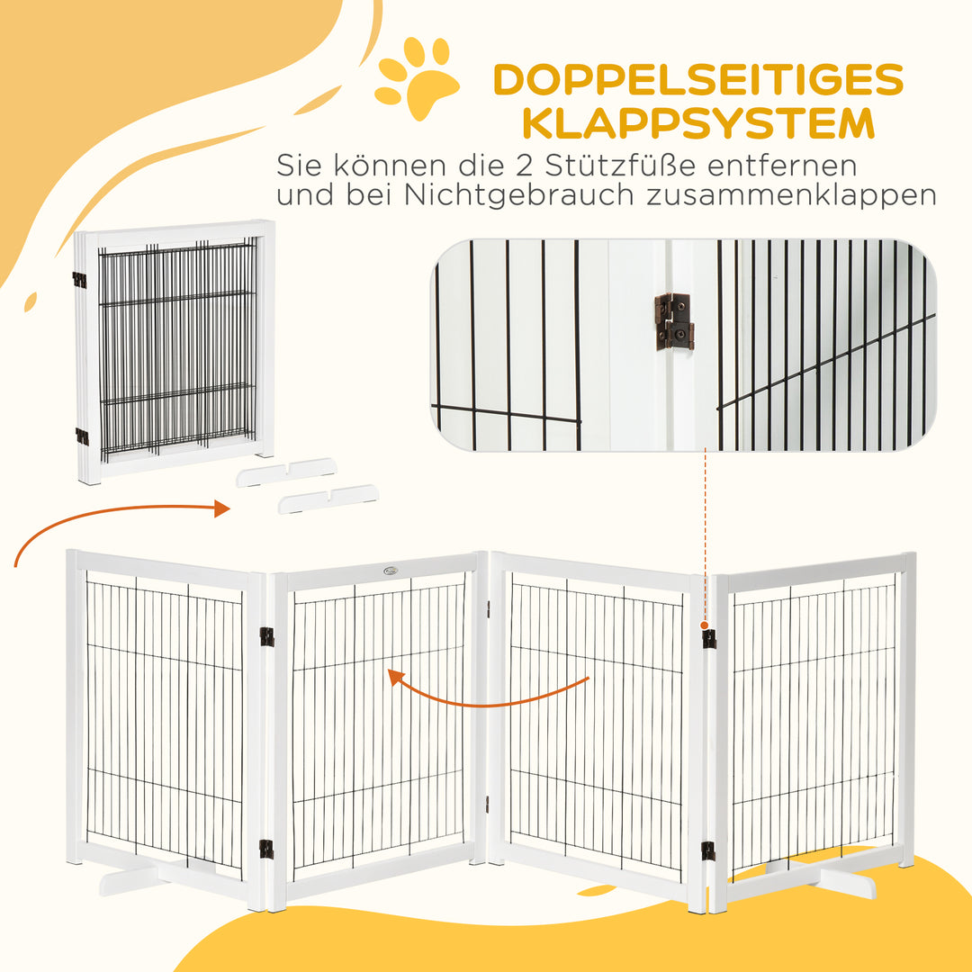 Hundegitter træ hundegitter sikkerhedslåge tovejs foldbart stål hvid 305 x 35,5 x 82 cm