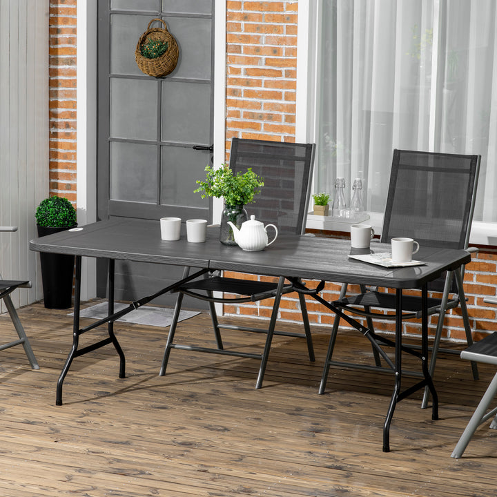 Udendørsbord, havebord, til 6 personer, foldbart, trælook, mørkegrå, 180 x 75,5 x 73 cm