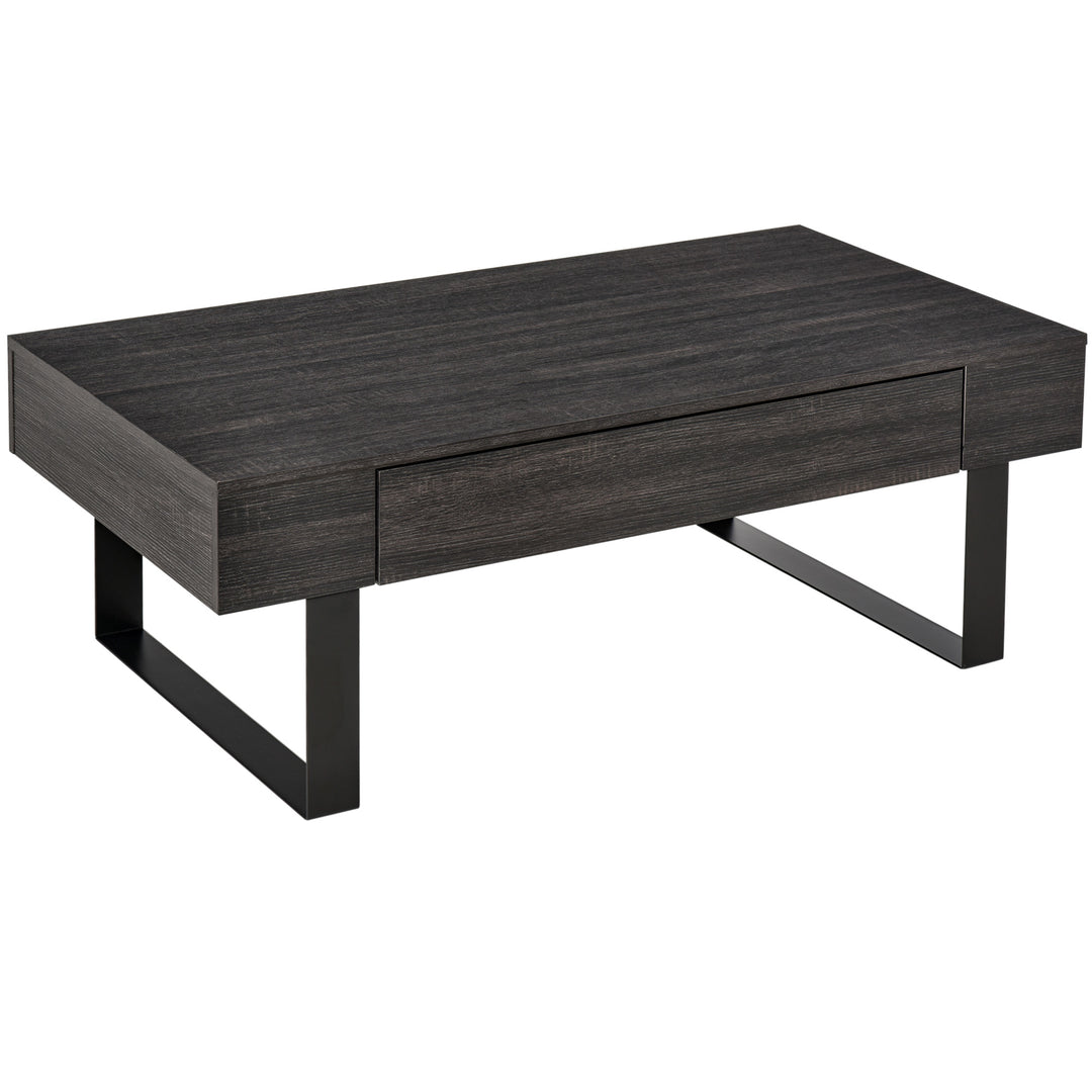 Sofabord stuebord med skuffe moderne sofabord med metalramme sidebord sofabord til stue 110 x 60 x 40 cm, mørkegrå