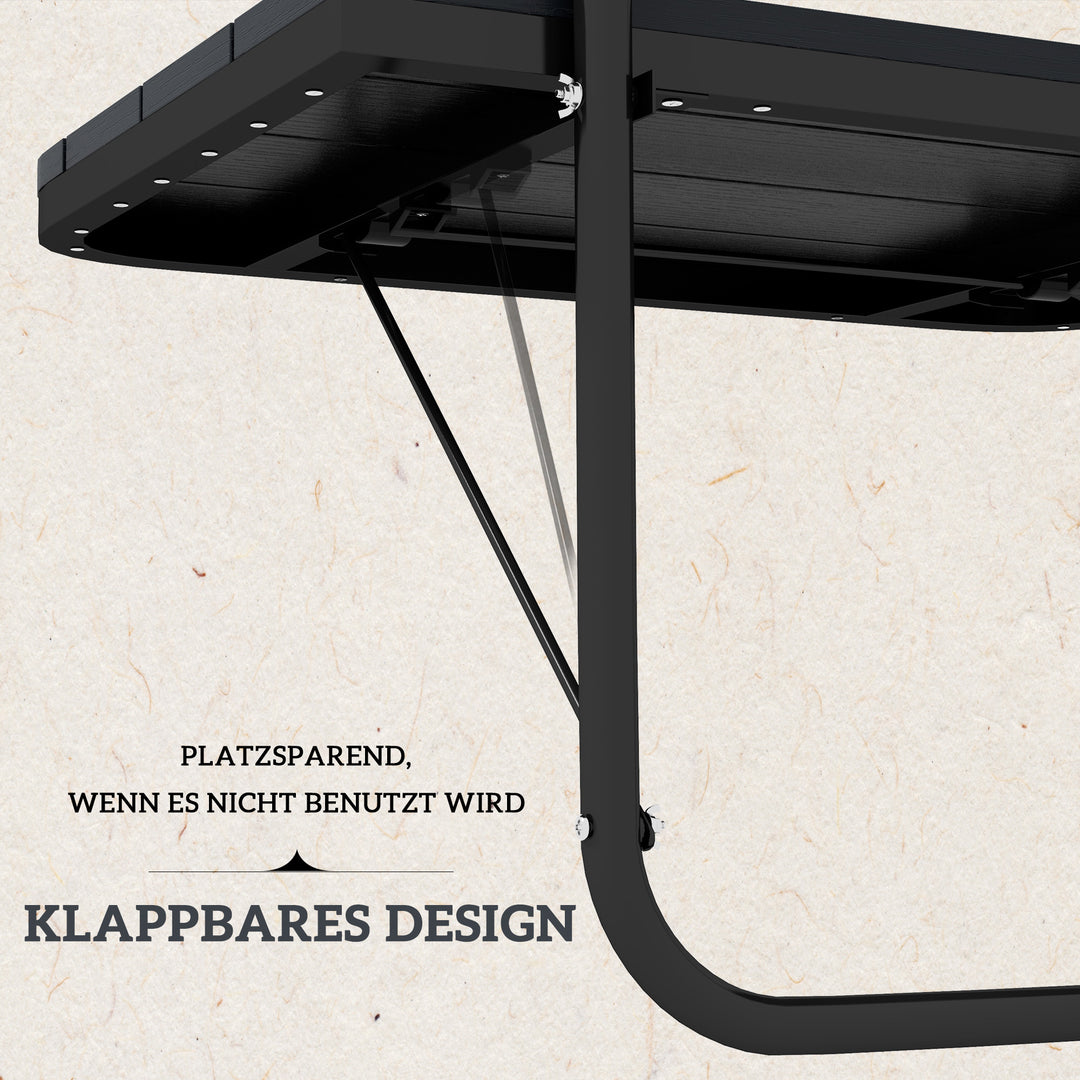 Hængebord til altan, foldbart, højdejusterbart, aluminiumsstel, plastikbordplade, trælook, sort