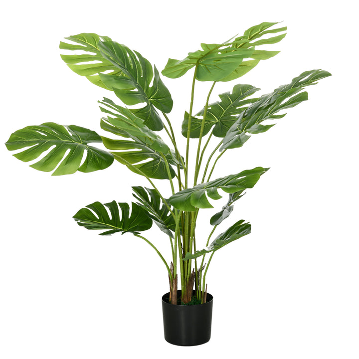 Kunstig plante realistisk kunstig plante monstera deliciosa, 1 plantekasse og cementjord, 17,5 cm x 17,5 cm x 120 cm, grøn