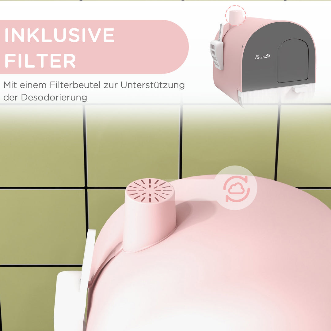 Kattebakke med låg, kattebakke og måtte til opsamling af snavs, plastik, lyserød/sort