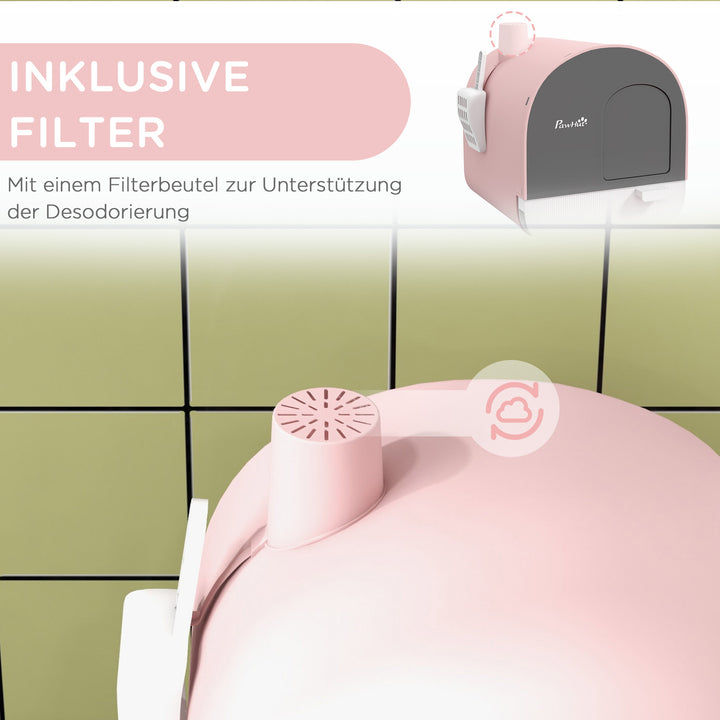 Kattebakke med låg, kattebakke og måtte til opsamling af snavs, plastik, lyserød/sort