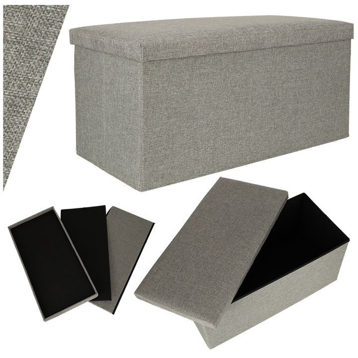 Sammenklappelig puf med opbevaringsrum grå stor 76x38x38cm