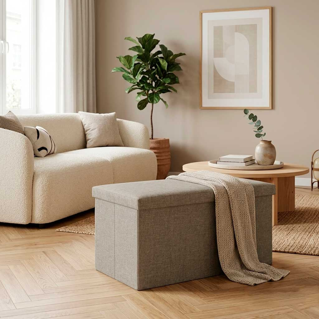 Sammenklappelig puf med opbevaringsrum grå stor 76x38x38cm