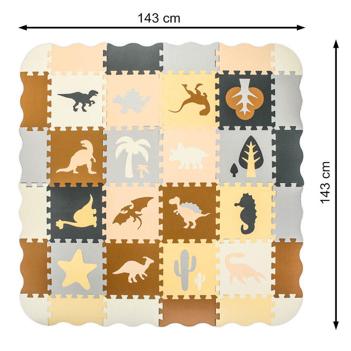 Skumpuslespilmåtte / kravlegård 36-delte dinosaurer 143 cm x 143 cm x 1 cm