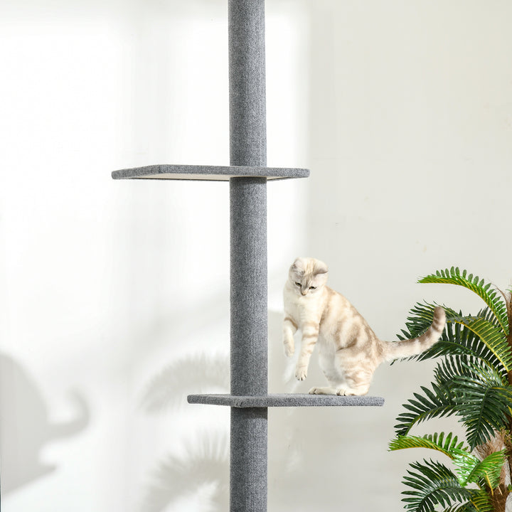 Kradsetræ lofthøjde, 228-260 cm højdejusterbart kradsetræ klatretræ til katte med 3 niveauer, kradsetræ til katte, legetræ fra gulv til loft grå