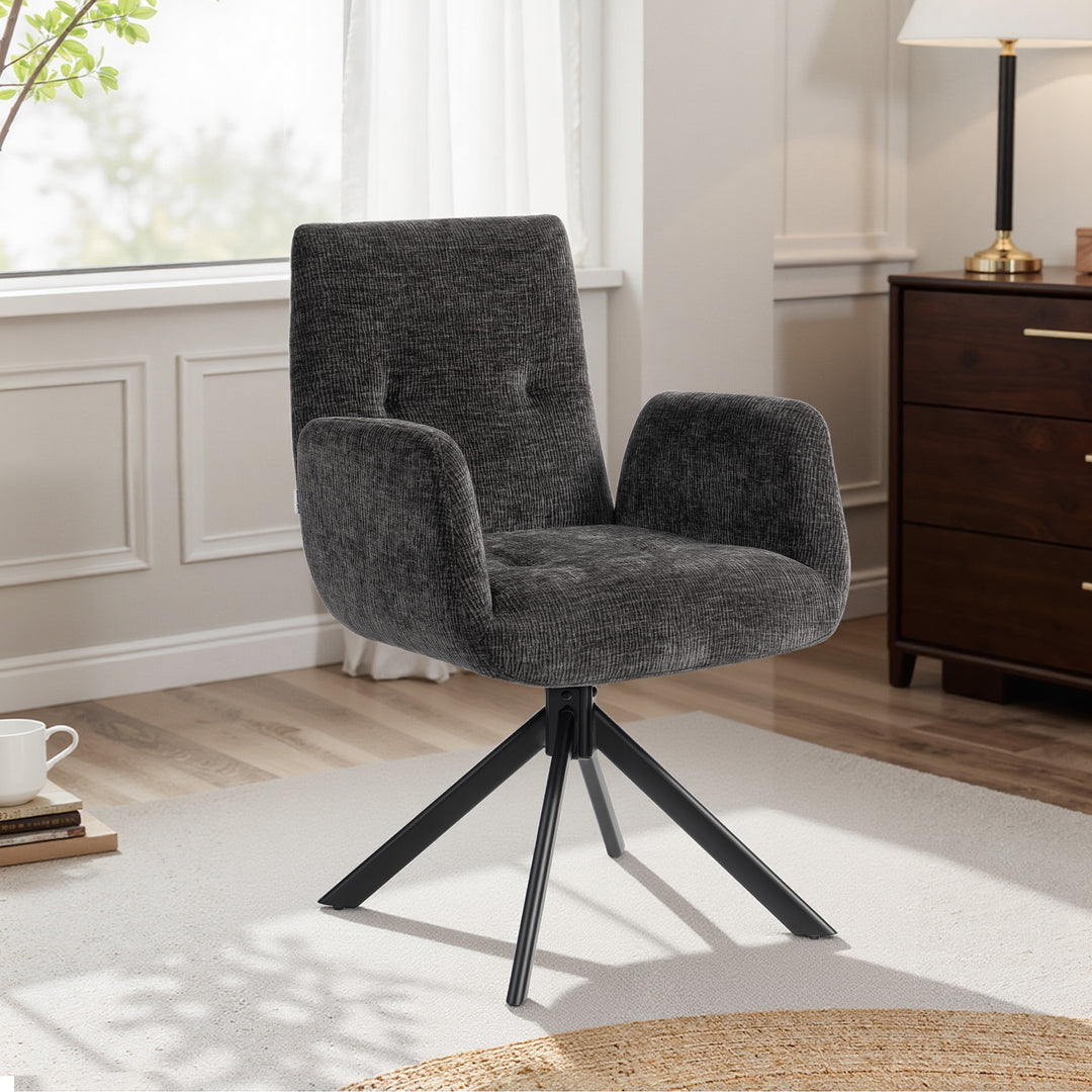 Polstret lænestol, accentstol, moderne design, drejelig, op til 120 kg, sort