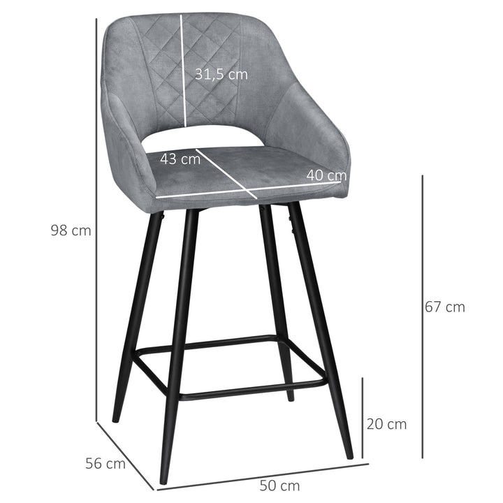 Sæt med 2 barstole i retrodesign, fløjlslook, inklusive fodstøtte 50 cm x 56 cm x 98 cm grå