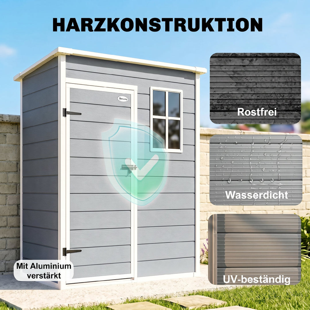 Plastikskur, 1,14 m², 151 x 92 x 193 cm, med nedhængt tag, gulv og vindue, grå