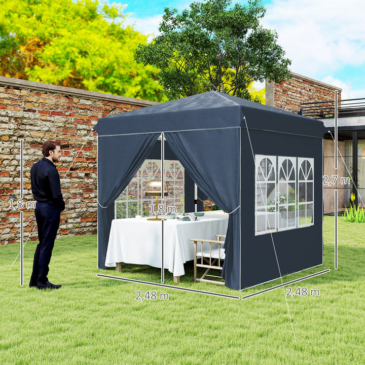 2,5 x 2,5 m pop-up pavillon med sidepaneler og bæretaske, UPF50+ højdejusterbart havetelt, mørkeblå