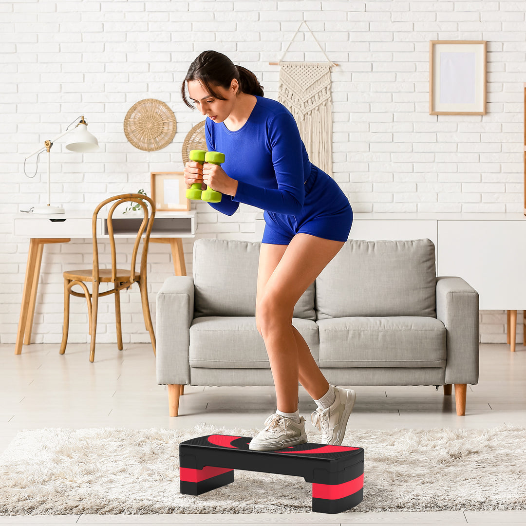 Aerobic stepper, højdejusterbar, til indendørs og udendørs brug, belastningskapacitet op til 150 kg, 80 x 31 x 10-20 cm, rød