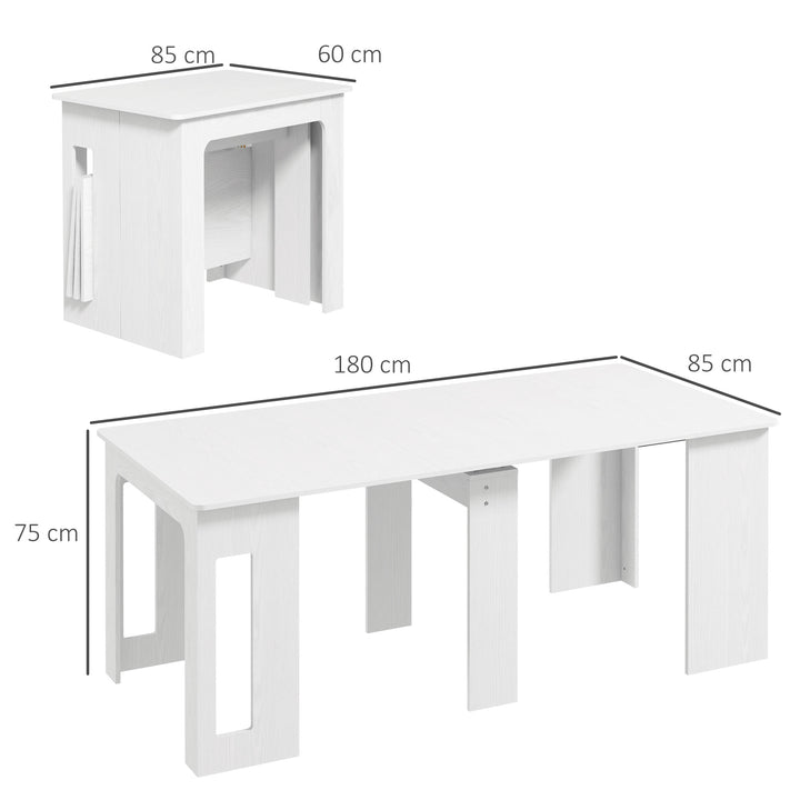 Spisebord, klapbord, udtrækkeligt køkkenbord, spisebord, spånplade, 60-180 x 85 x 75 cm, hvid