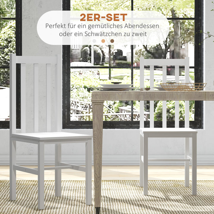 Sæt med 2 køkken-spisestole, massivt træ, moderne design, 38,5 cm x 47,5 cm x 99 cm, hvid