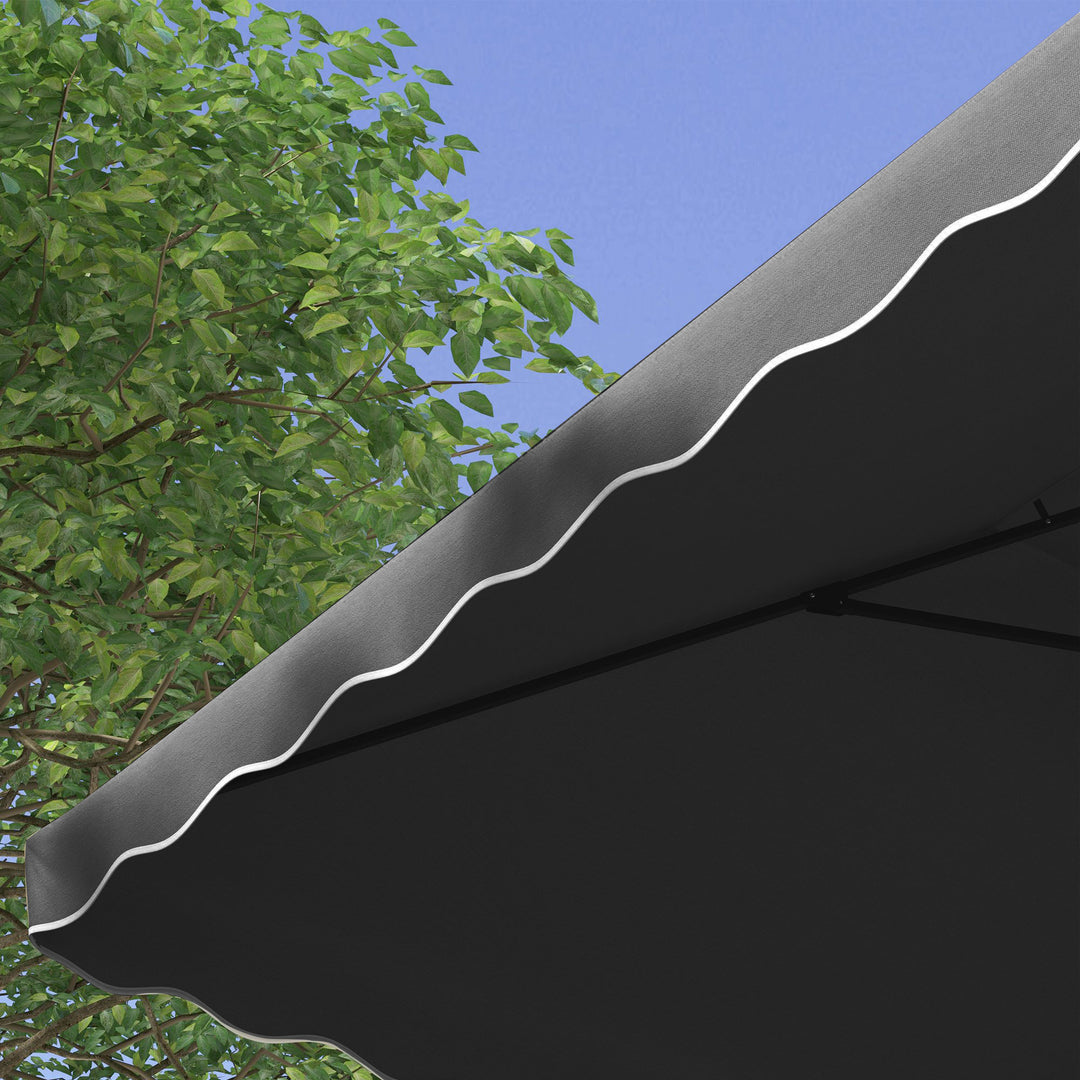 Haveparasol, fritstående parasol, dekorativ kant, ventileret tag, metalramme, 2,4x2,4x2,6m, mørkegrå