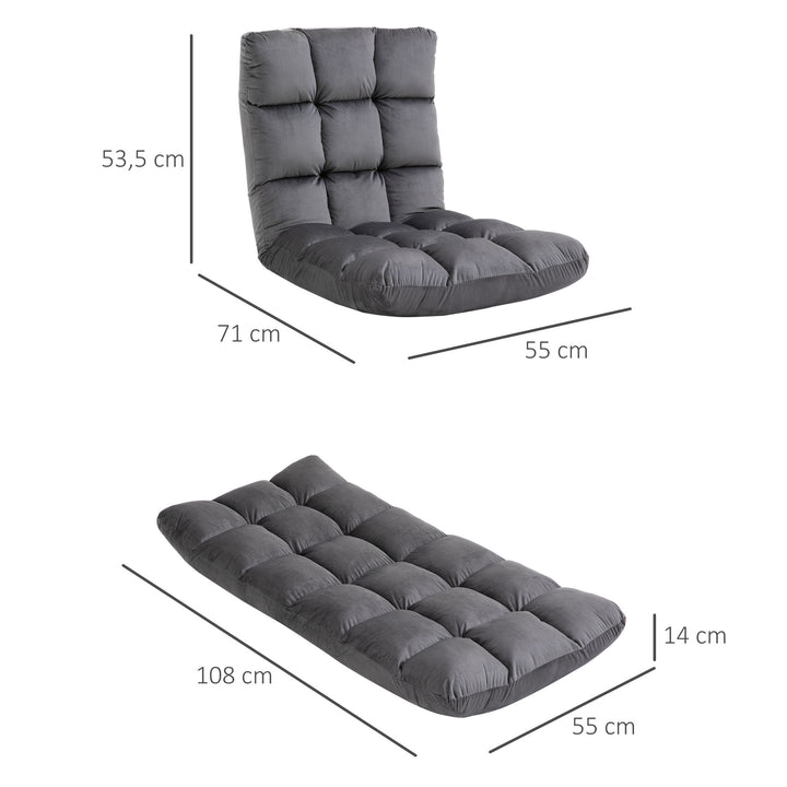 Lænestol gæstemadras gulvstol, justerbar ryglæn, velourlook, 55 cm x 71 cm x 53,5 cm, grå