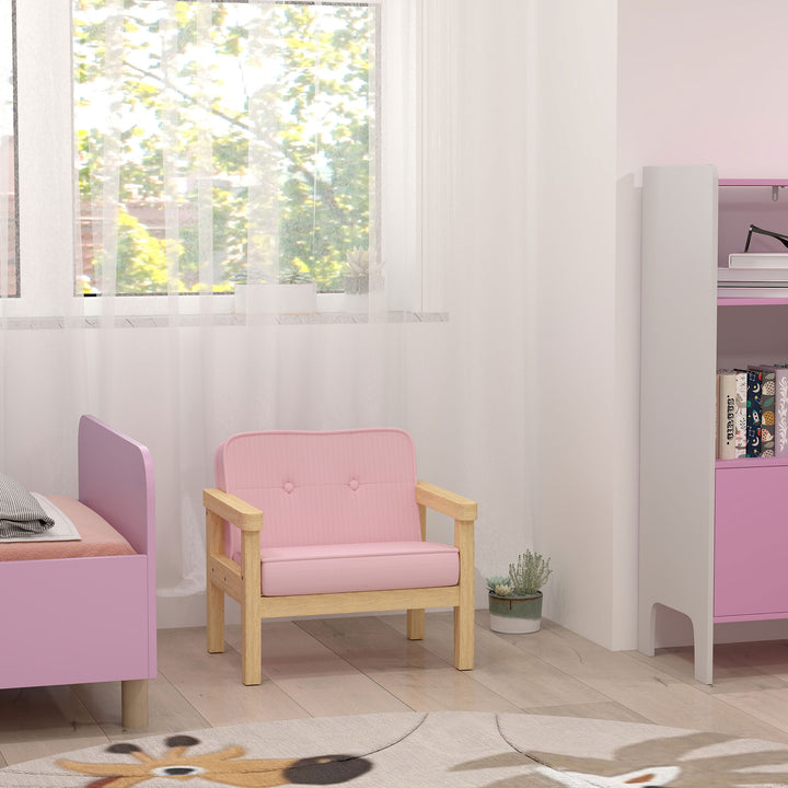 Børnelænestol/sofa med fløjlslook, ben i massivt træ, skumhynde, børnestol til børneværelse/legerum, 46,5 x 44 x 45 cm, til børn 3-8 år, pink