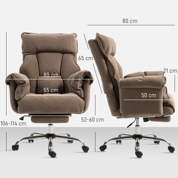 Ergonomisk kontorstol, lænestol til ryglæn, fodstøtte, blødt stof, lysebrun