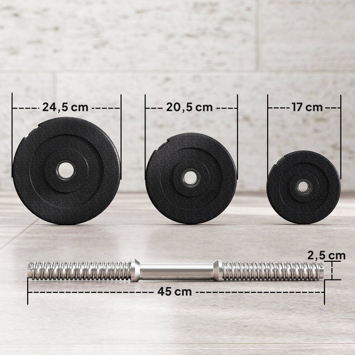 Håndvægtsæt 40 kg, 2 metalhåndtag, 12 vægtskiver, gulvvenlig, sort