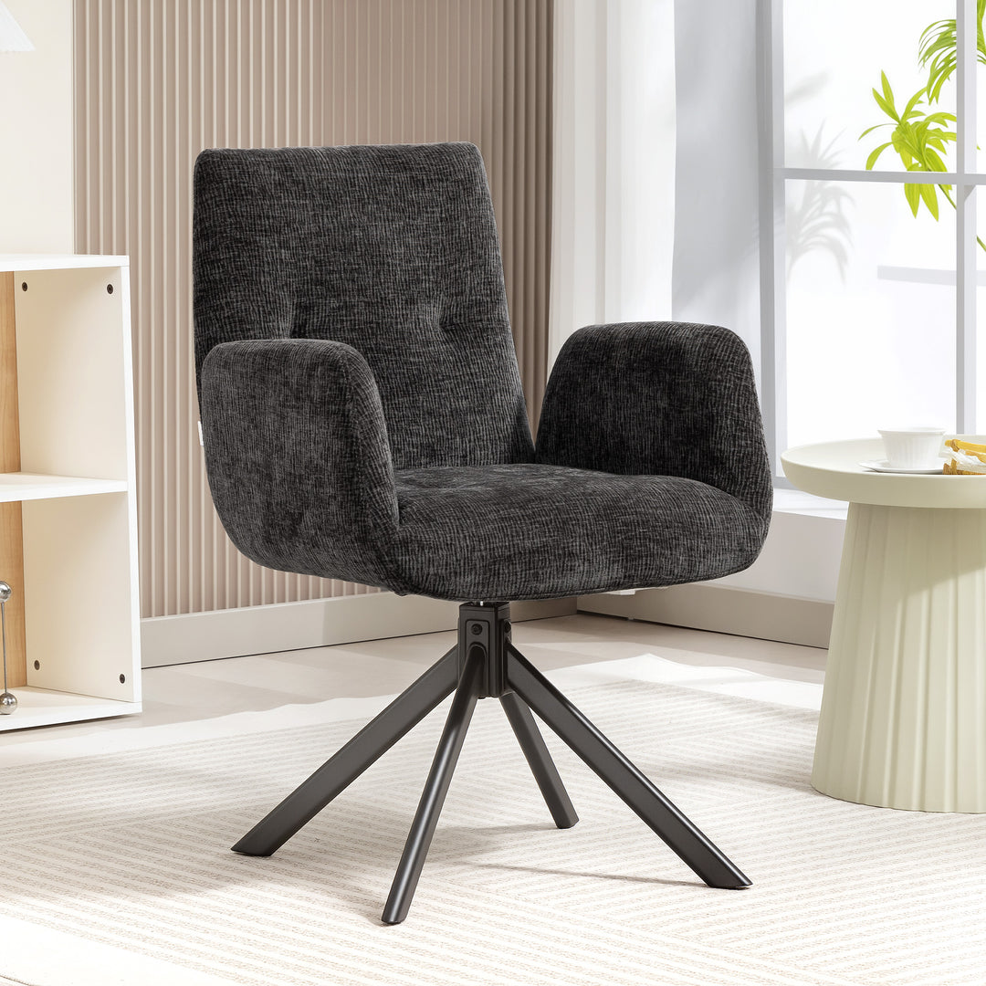 Polstret lænestol, accentstol, moderne design, drejelig, op til 120 kg, sort