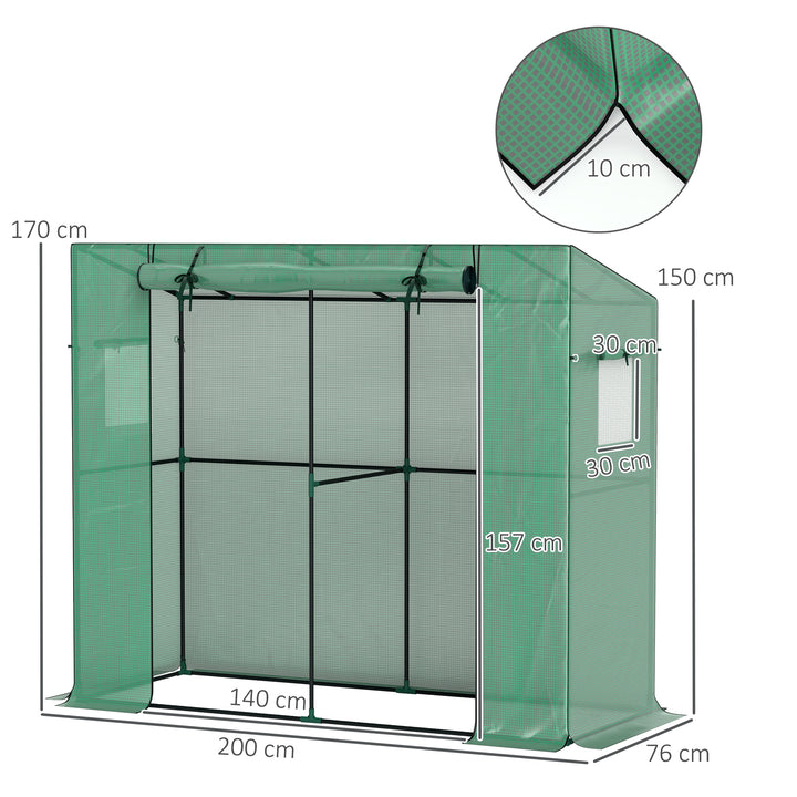 Minidrivhus, lænedrivhus med rulleport og netvinduer, UV-bestandig, til blomster, frøplanter, planter og grønt