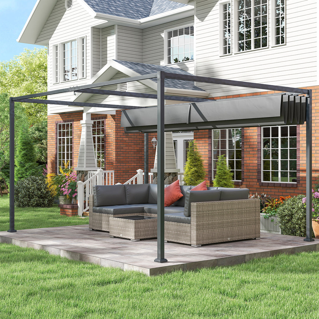 Pergola, robust solsejl til have, altan, terrasse, lavet af metal og plastik, UV- og vandafvisende, mørkegrå