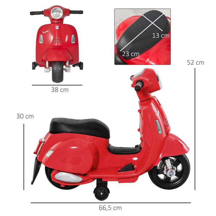 Elektrisk børnemotorcykel vespa elmotorcykel med led-lys, lyd, børns elmotorcykel til børn fra 18-36 måneder rød