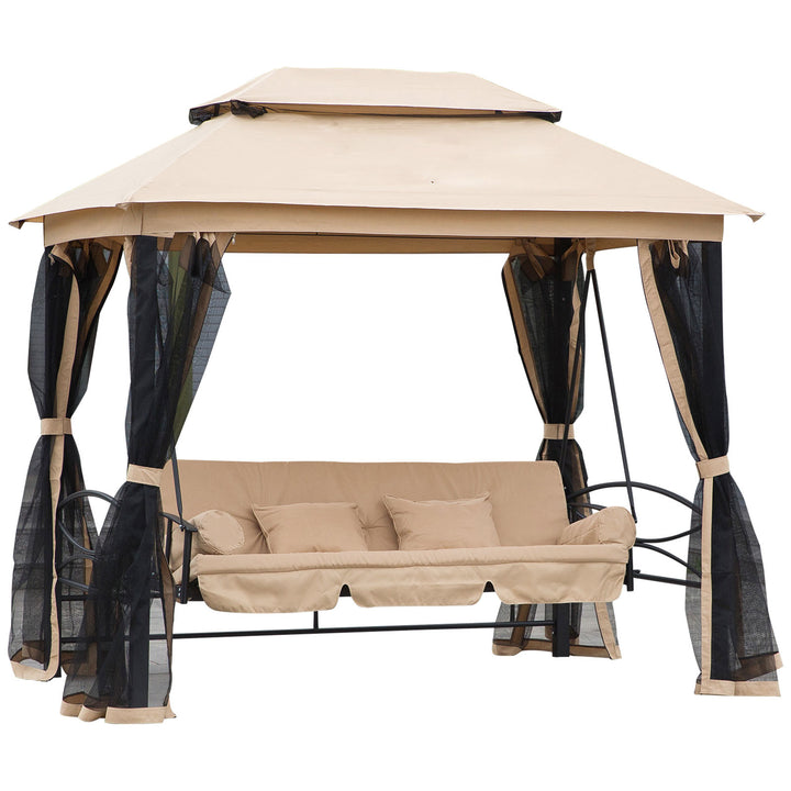 Hollywood gynge, havegynge med sidepaneler, 3-personers, beige, 256 x 172 x 248 cm