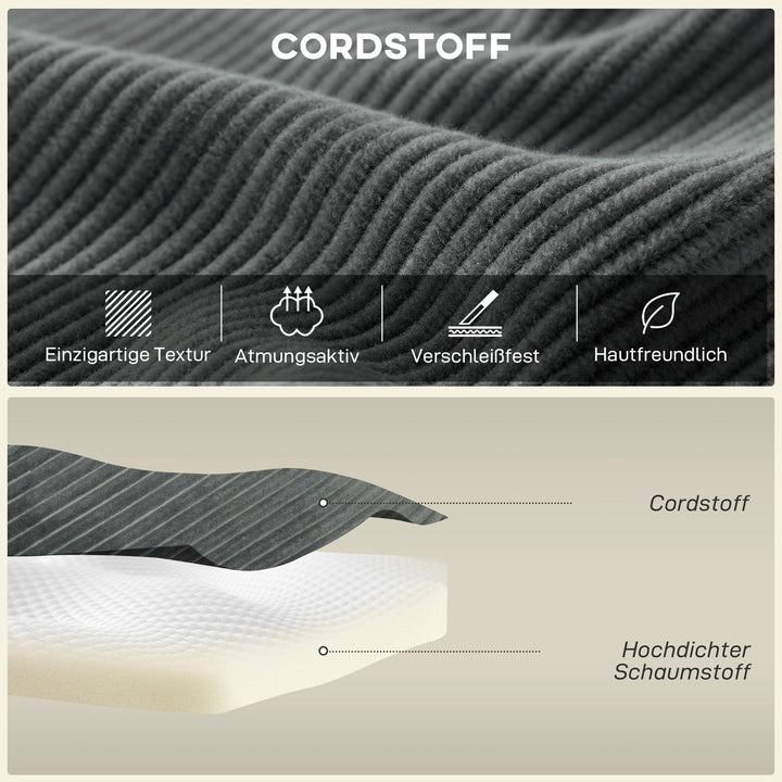 Modulær hjørnesofa, L-formet sovesofa med dybt sæde, brede armlæn, 2 hynder, mørkegrå