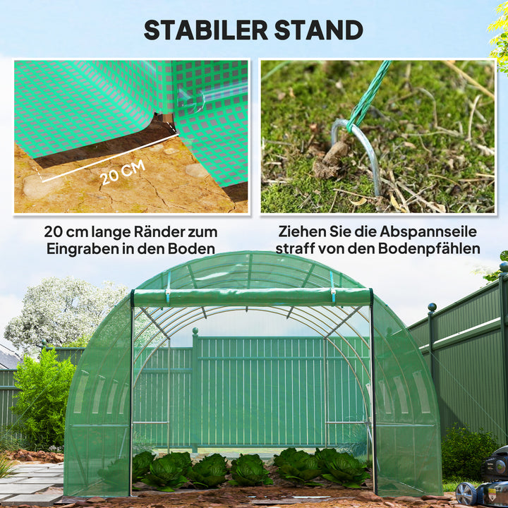 Polytunnel drivhus med plastikdæksel og stålramme, walk-in drivhustelt med rulledøre, grøn