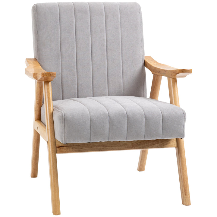 Lænestol i skandinavisk design, op til 120 kg, fløjlslook, massivt træ; 68 cm x 74 cm x 82 cm, natur + grå